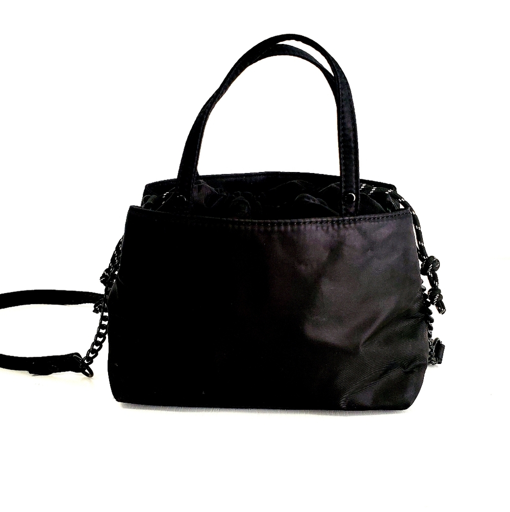 Zara Black Satin Mini Satchel with Chain Strap